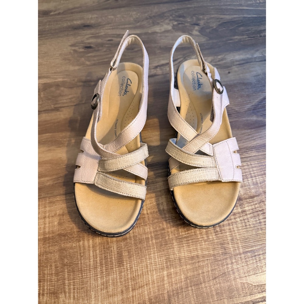 Clarks Collection Adjustable Leather Sandals Merliah Bonita Sand Sz 9.5W - Picture 2 of 7
